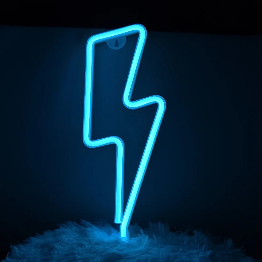 Blue Lightning Bolt Neon LED Wall Sign Electric Y2K Decor Light Bar Man Cave